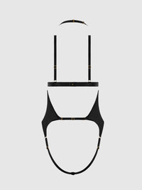 Yasmine Shine Mesh Open Cup Backless Teddy & Bra Set Black