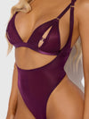 Yasmine Shine Mesh Open Cup Backless Teddy & Bra Set Plum
