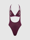 Yasmine Shine Mesh Open Cup Backless Teddy & Bra Set Plum