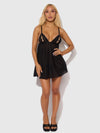 Yasmine Shine Mesh O-Ring Open Cup Babydoll Set Black