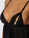 Yasmine Shine Mesh O-Ring Open Cup Babydoll Set Black