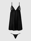 Yasmine Shine Mesh O-Ring Open Cup Babydoll Set Black