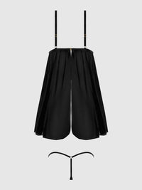 Yasmine Shine Mesh O-Ring Open Cup Babydoll Set Black
