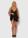 Yasmine Shine Mesh O-Ring Open Cup Babydoll Set Black