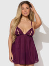 Yasmine Shine Mesh O-Ring Open Cup Babydoll Set Plum