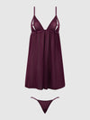 Yasmine Shine Mesh O-Ring Open Cup Babydoll Set Plum