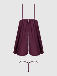 Yasmine Shine Mesh O-Ring Open Cup Babydoll Set Plum