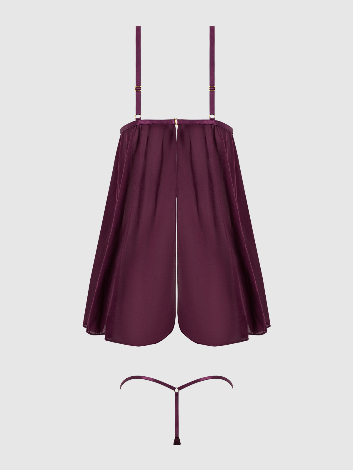 Yasmine Shine Mesh O-Ring Open Cup Babydoll Set Plum