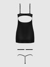 Yasmine Shine Mesh O-Ring Thigh Garter Chemise Set Black