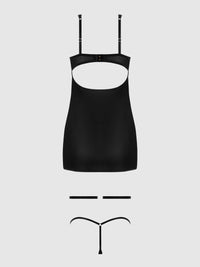 Yasmine Shine Mesh O-Ring Thigh Garter Chemise Set Black
