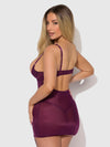 Yasmine Shine Mesh O-Ring Thigh Garter Chemise Set Plum