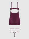 Yasmine Shine Mesh O-Ring Thigh Garter Chemise Set Plum