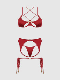 Iryna Silky Micro & Rope Bra Set Crimson Red