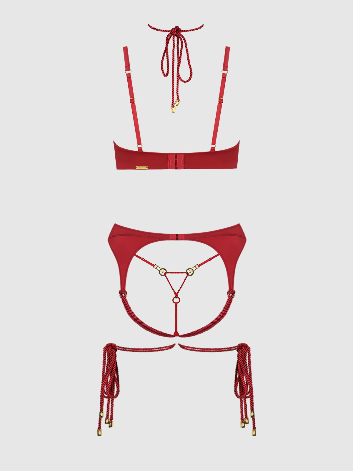 Iryna Silky Micro & Rope Bra Set Crimson Red