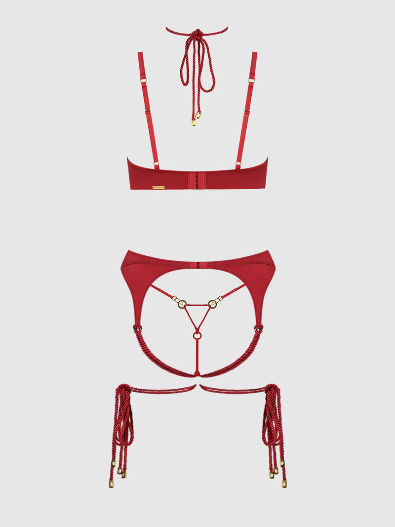 Iryna Silky Micro & Rope Bra Set Crimson Red