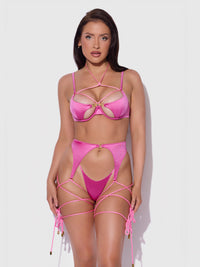 Iryna Silky Micro & Rope Bra Set Raspberry - House of Desire