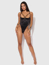 Iryna Silky Micro & Rope Crotchless Teddy Black