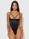 Iryna Silky Micro & Rope Crotchless Teddy Black