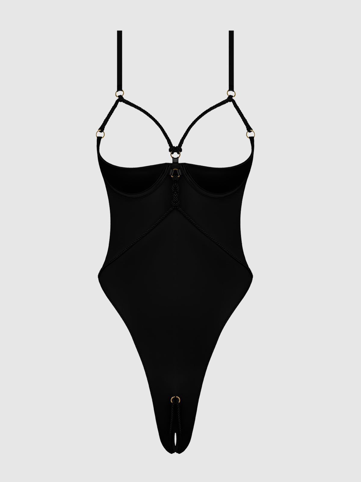 Iryna Silky Micro & Rope Crotchless Teddy Black