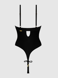 Iryna Silky Micro & Rope Crotchless Teddy Black