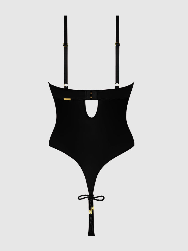Iryna Silky Micro & Rope Crotchless Teddy Black