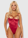 Iryna Silky Micro & Rope Crotchless Teddy Crimson Red