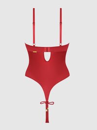 Iryna Silky Micro & Rope Crotchless Teddy Crimson Red