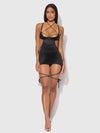 Iryna Silky Micro & Rope Open Back Chemise Set Black