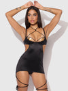 Iryna Silky Micro & Rope Open Back Chemise Set Black