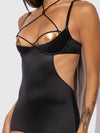 Iryna Silky Micro & Rope Open Back Chemise Set Black