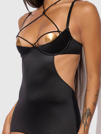 Iryna Silky Micro & Rope Open Back Chemise Set Black