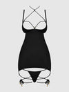 Iryna Silky Micro & Rope Open Back Chemise Set Black