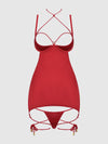 Iryna Silky Micro & Rope Open Back Chemise Set Crimson Red