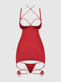 Iryna Silky Micro & Rope Open Back Chemise Set Crimson Red