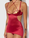 Iryna Silky Micro & Rope Open Back Chemise Set Crimson Red