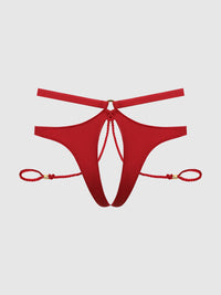 Iryna Silky Micro & Rope Crotchless & Hand Cuff Hipster Crimson Red