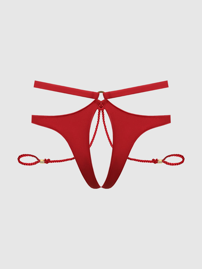 Iryna Silky Micro & Rope Crotchless & Hand Cuff Hipster Crimson Red