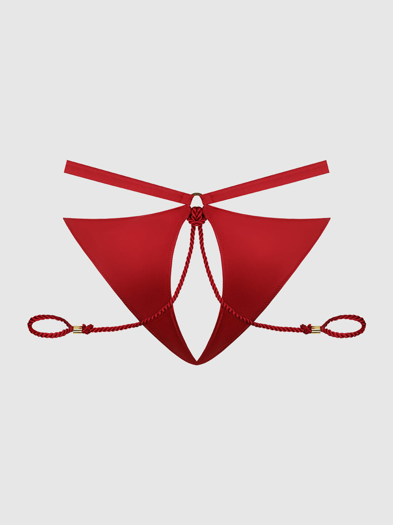 Iryna Silky Micro & Rope Crotchless & Hand Cuff Hipster Crimson Red