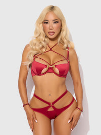 Iryna Silky Micro & Rope Crotchless & Hand Cuff Hipster Crimson Red