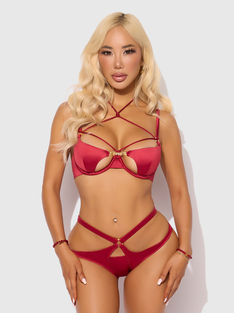 Iryna Silky Micro & Rope Crotchless & Hand Cuff Hipster Crimson Red