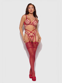 House of Desire Angelina Kiss Lips Embroidery Stockings