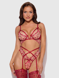 House of Desire Angelina Lips Embroidery Cutout Teddy