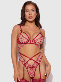 House of Desire Angelina Lips Embroidery Cutout Teddy