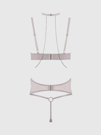 Presley Rhinestone Halter Shine Mesh Demi Bra Set Silver Gray