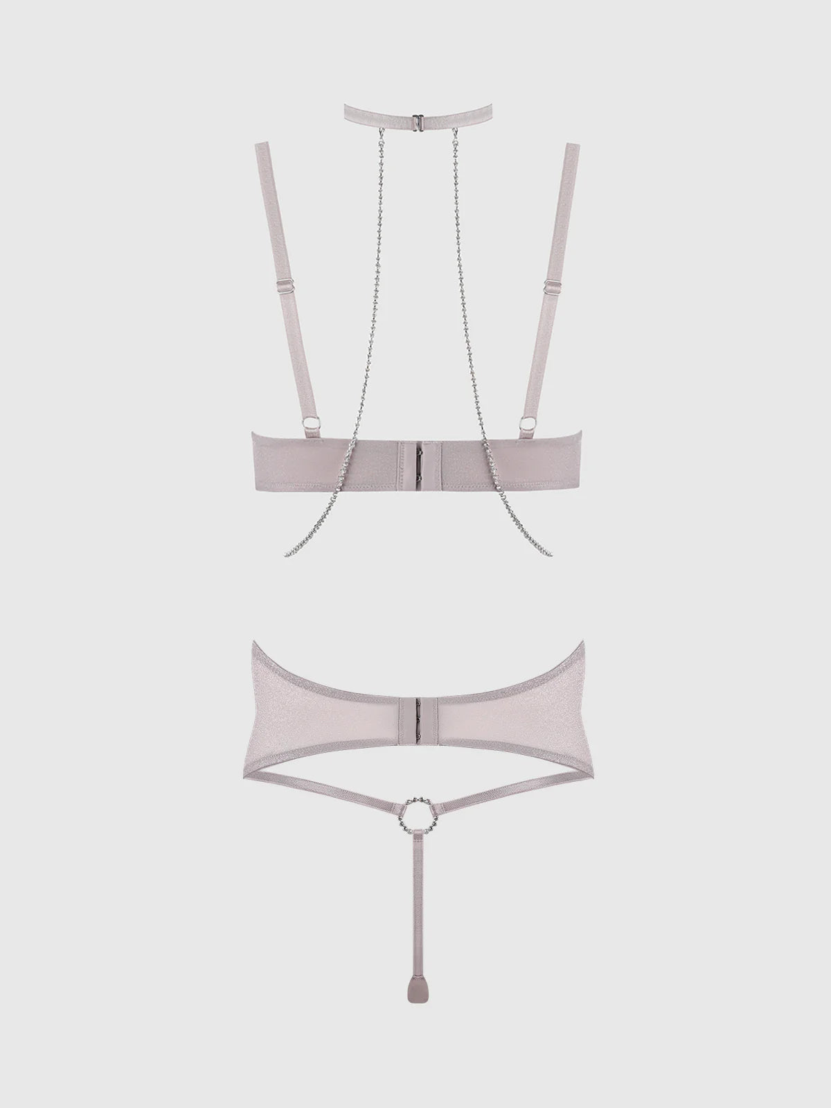 Presley Rhinestone Halter Shine Mesh Demi Bra Set Silver Gray