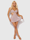 Presley Rhinestone Shine Mesh Side Cutout Babydoll Set Silver Gray