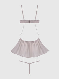 Presley Rhinestone Shine Mesh Side Cutout Babydoll Set Silver Gray