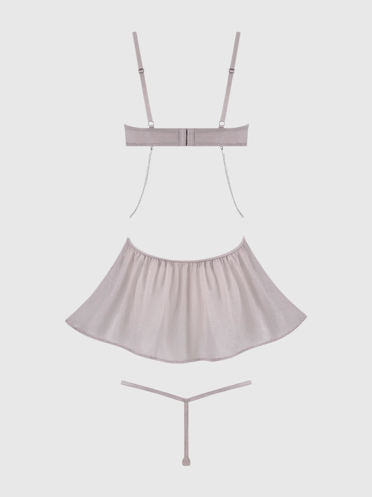 Presley Rhinestone Shine Mesh Side Cutout Babydoll Set Silver Gray