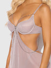 Presley Rhinestone Shine Mesh Side Cutout Babydoll Set Silver Gray