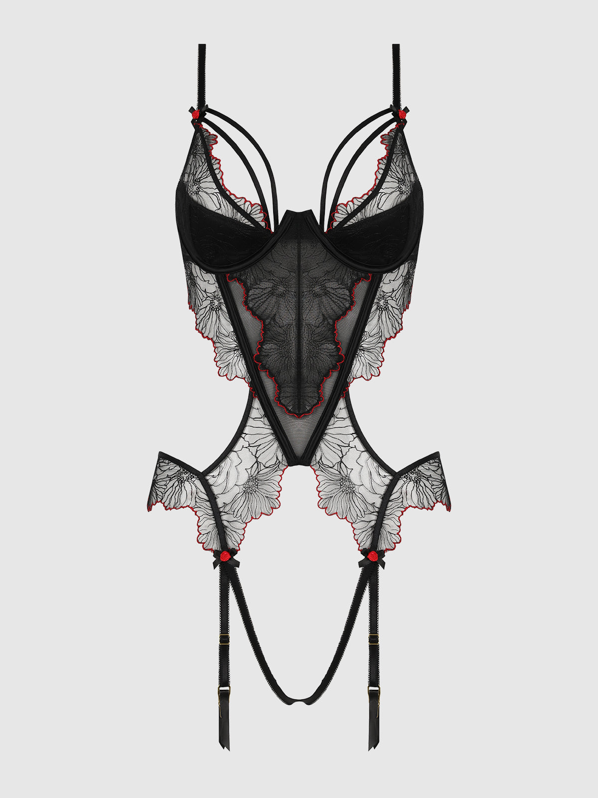 Ilena Embroidered Tulle Crotchless & Open Back Teddy - House of Desire
